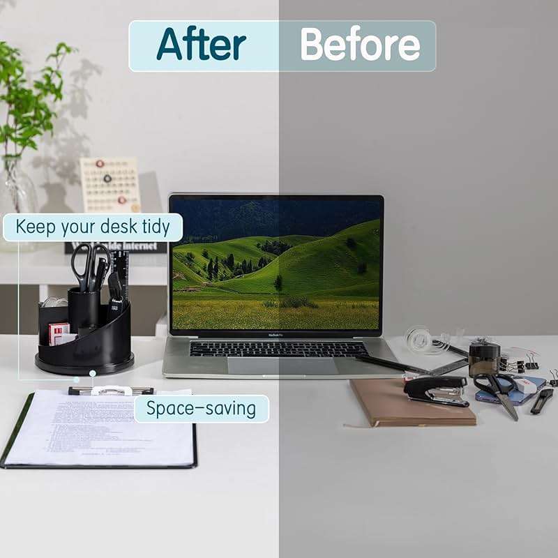 deli Office Supplies Set, 1045 Pcs-Desk Accessory Organizer Kit, Stapler Set, Rotating Multi-Functional Pen Holder, Tape Dispenser, Pens, Binder Clips, Sharpener, Scissor, Eraser, Black - Image 5