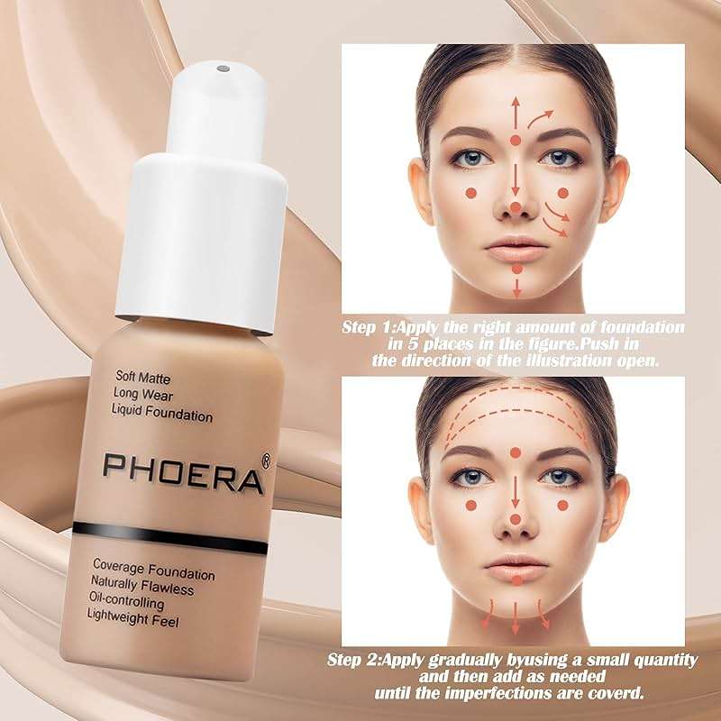 PHOERA Foundation Makeup, Flawless Soft Matte Oil Control Liquid Foundation, Full Coverage Mattle Oil-Control Concealer for Older Women, Great Choice For Gift (#102 Nude) - Image 7