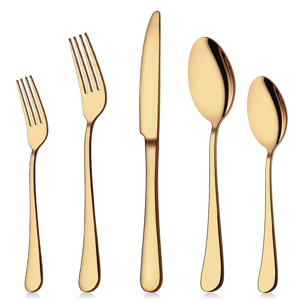 Aisoso Gold Silverware Set, 20-Piece Flatware Set Stainless Steel Cutlery Kitchen Utensil Set Tableware Service for 4 - Image 1