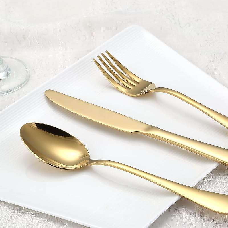 Aisoso Gold Silverware Set, 20-Piece Flatware Set Stainless Steel Cutlery Kitchen Utensil Set Tableware Service for 4 - Image 2