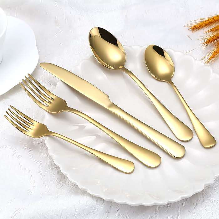 Aisoso Gold Silverware Set, 20-Piece Flatware Set Stainless Steel Cutlery Kitchen Utensil Set Tableware Service for 4 - Image 6