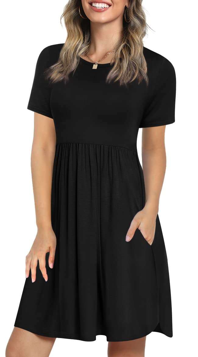 LONGYUAN Women's Casual Dresses 2026 Summer Short Sleeve Dress Hide Belly Loose Fit Sundress with Pockets S-3XL - Image 1