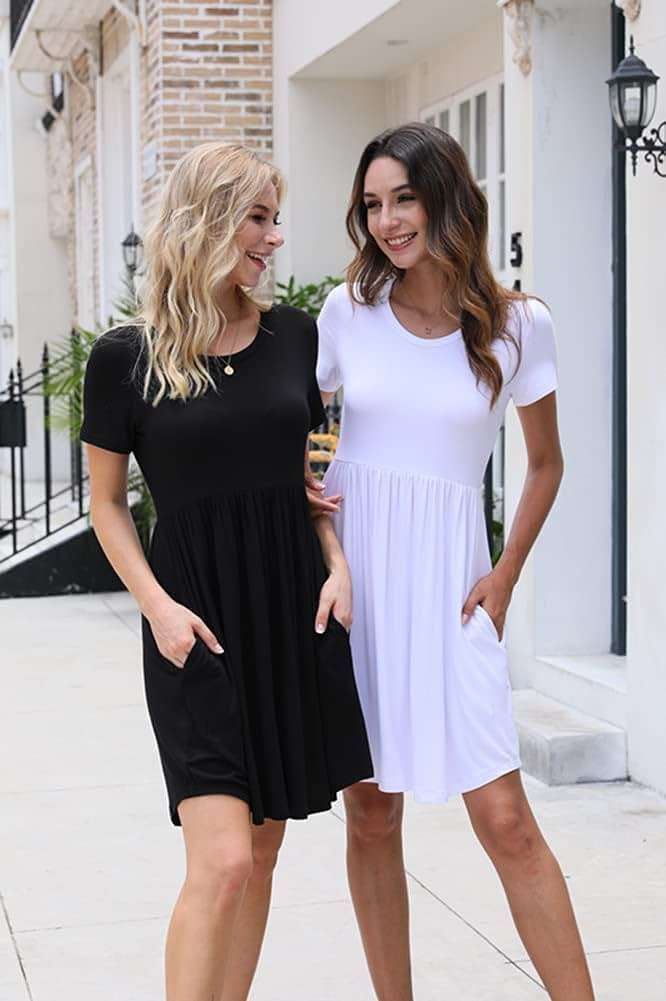 LONGYUAN Women's Casual Dresses 2026 Summer Short Sleeve Dress Hide Belly Loose Fit Sundress with Pockets S-3XL - Image 2