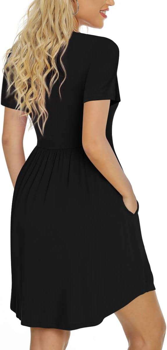 LONGYUAN Women's Casual Dresses 2026 Summer Short Sleeve Dress Hide Belly Loose Fit Sundress with Pockets S-3XL - Image 3