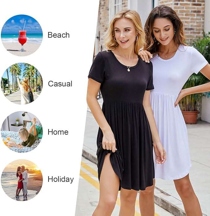 LONGYUAN Women's Casual Dresses 2026 Summer Short Sleeve Dress Hide Belly Loose Fit Sundress with Pockets S-3XL - Image 4