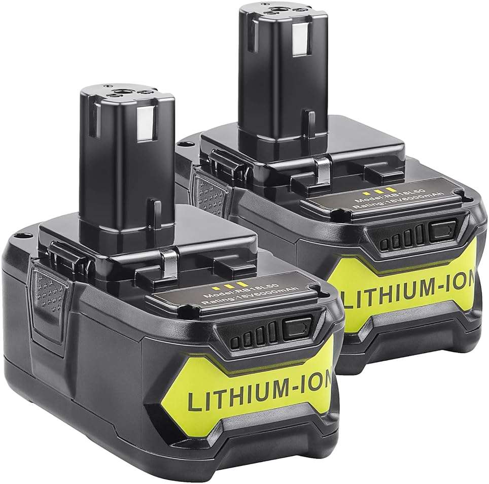 Futurebatt 2Pack 18V 6.0 Ah HIGH Capacity Battery for Ryobi ONE+ System P102 P103 P105 P107 P108 P109 P122 18-Volt LED Gauge Indicator Cordless Tool Battery - Image 1