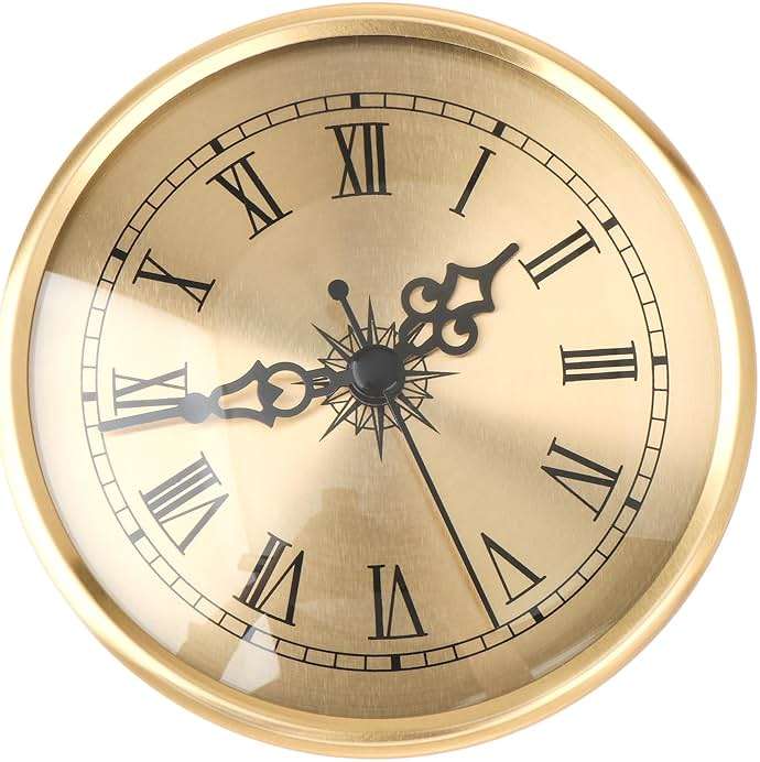 Menolana 4.25 Inch Quartz Clock Insert Battery Powered Gold Roman Numeral DIY Repairs - Image 1