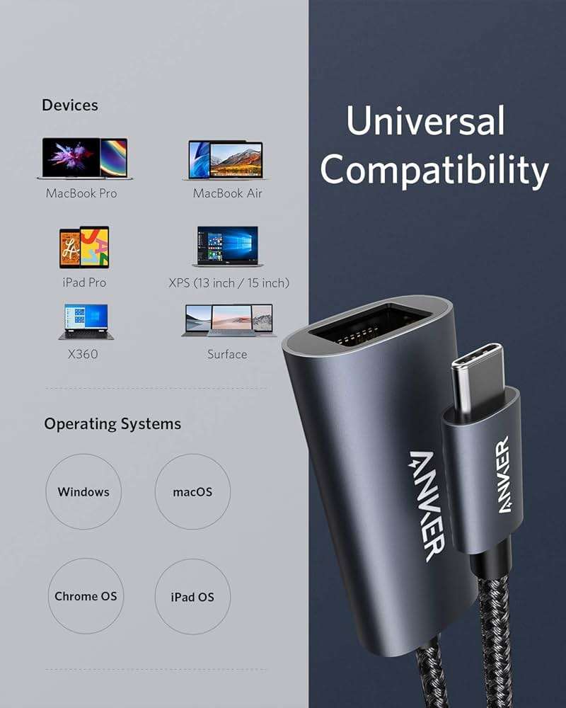 Anker USB C to Ethernet Adapter, Portable USB C Type-C 1-Gigabit Network Hub, 10/100/1000 Mbps,Network Adapter for MacBook Pro, iPad Pro 2019/2018, ChromeBook, XPS, Galaxy S9/S8, and More - Image 4