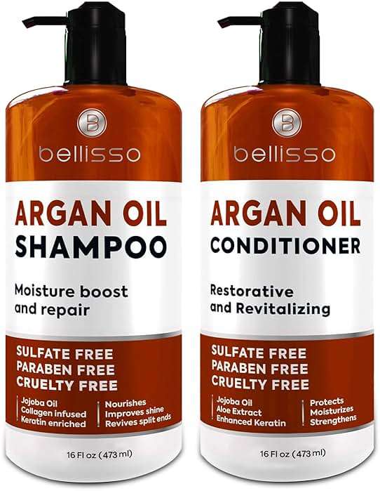 Moroccan Argan Oil Shampoo and Conditioner Set - Sulfate Free with No Parabens - Botanicals for Women and Men - Professional Moisturizing, Anti Frizz, Hydrating Solution for Dry, Wavy and Curly Hair - Image 1