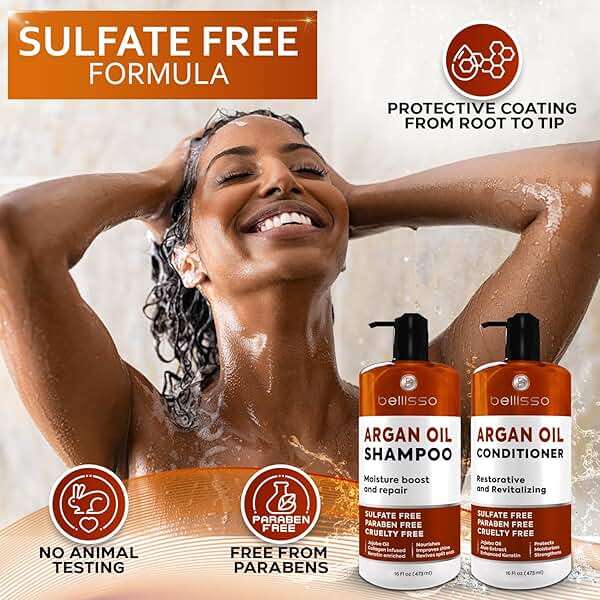 Moroccan Argan Oil Shampoo and Conditioner Set - Sulfate Free with No Parabens - Botanicals for Women and Men - Professional Moisturizing, Anti Frizz, Hydrating Solution for Dry, Wavy and Curly Hair - Image 4