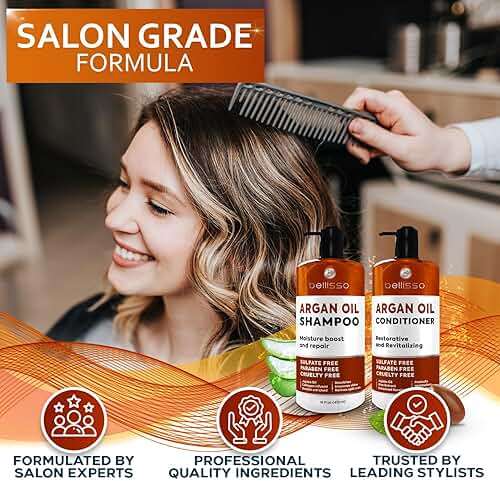 Moroccan Argan Oil Shampoo and Conditioner Set - Sulfate Free with No Parabens - Botanicals for Women and Men - Professional Moisturizing, Anti Frizz, Hydrating Solution for Dry, Wavy and Curly Hair - Image 5