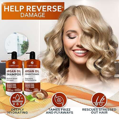 Moroccan Argan Oil Shampoo and Conditioner Set - Sulfate Free with No Parabens - Botanicals for Women and Men - Professional Moisturizing, Anti Frizz, Hydrating Solution for Dry, Wavy and Curly Hair - Image 6