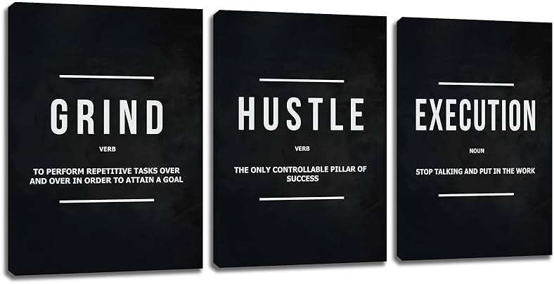 Motivational Office Wall Decor Inspirational Success Canvas Wall Art Hustle Posters Prints Entrepreneur Quote Wall Picture Paintings 3 Pieces Artwork Home Bedroom Framed Easy to Hang(36”Wx16”H) - Image 1