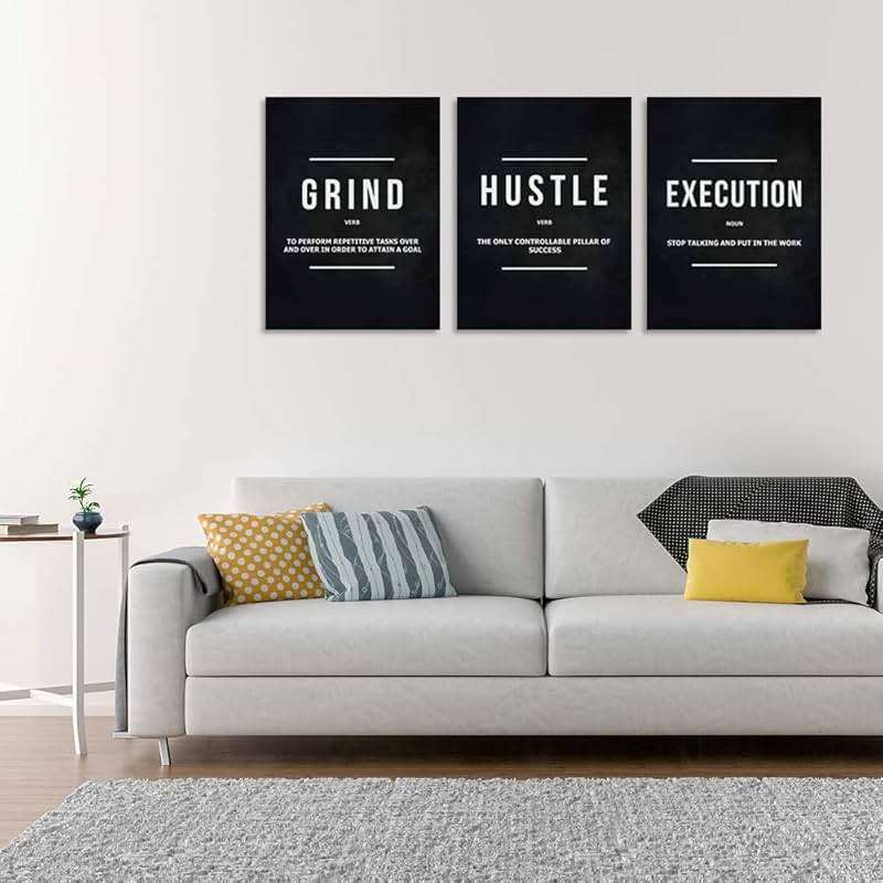 Motivational Office Wall Decor Inspirational Success Canvas Wall Art Hustle Posters Prints Entrepreneur Quote Wall Picture Paintings 3 Pieces Artwork Home Bedroom Framed Easy to Hang(36”Wx16”H) - Image 2