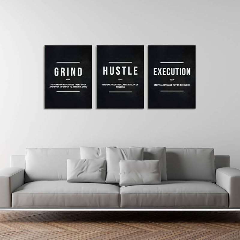 Motivational Office Wall Decor Inspirational Success Canvas Wall Art Hustle Posters Prints Entrepreneur Quote Wall Picture Paintings 3 Pieces Artwork Home Bedroom Framed Easy to Hang(36”Wx16”H) - Image 3