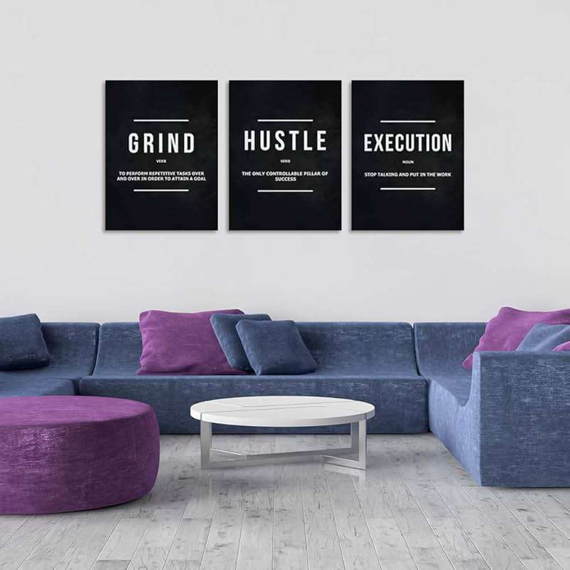Motivational Office Wall Decor Inspirational Success Canvas Wall Art Hustle Posters Prints Entrepreneur Quote Wall Picture Paintings 3 Pieces Artwork Home Bedroom Framed Easy to Hang(36”Wx16”H) - Image 4