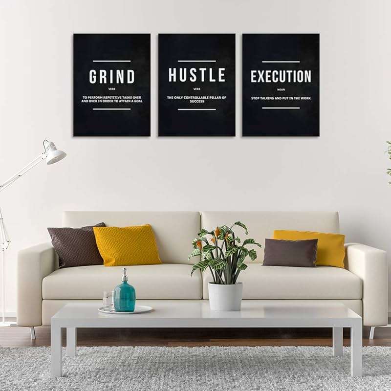 Motivational Office Wall Decor Inspirational Success Canvas Wall Art Hustle Posters Prints Entrepreneur Quote Wall Picture Paintings 3 Pieces Artwork Home Bedroom Framed Easy to Hang(36”Wx16”H) - Image 5
