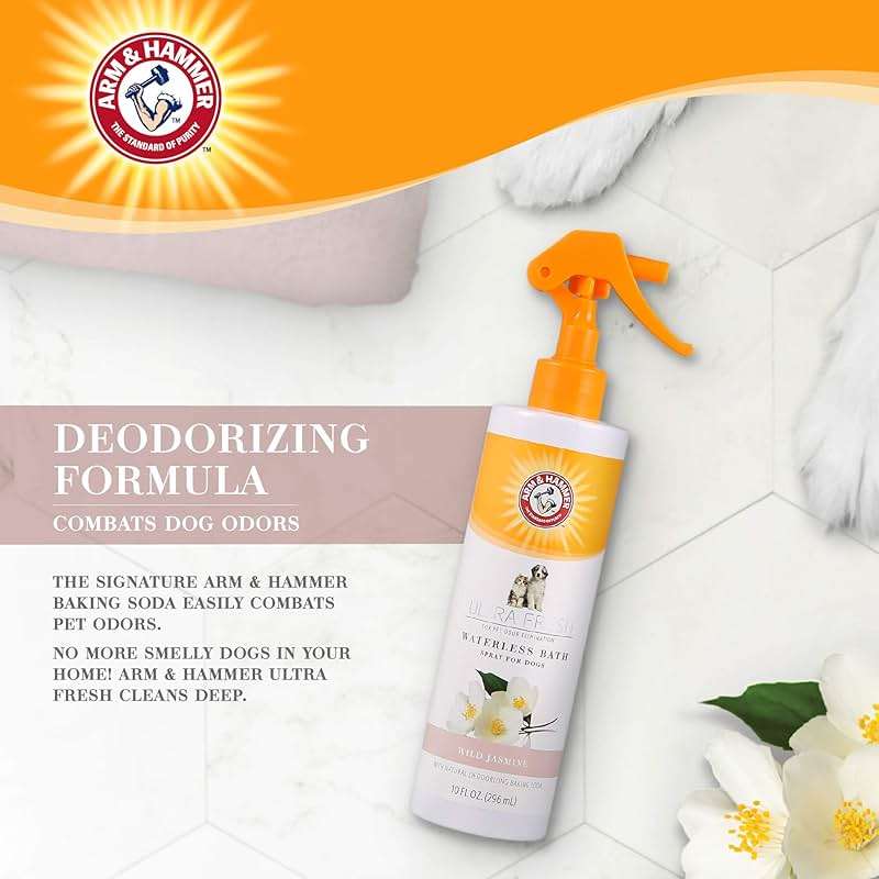 Arm & Hammer Ultra Fresh Waterless Dog Bath Spray, Baking Soda Deodorizer No-Rinse Dry Dog Shampoo for Between-Bath Odor Control and Coat Freshening, White Jasmine Scent, 10 Fl Oz - Image 3