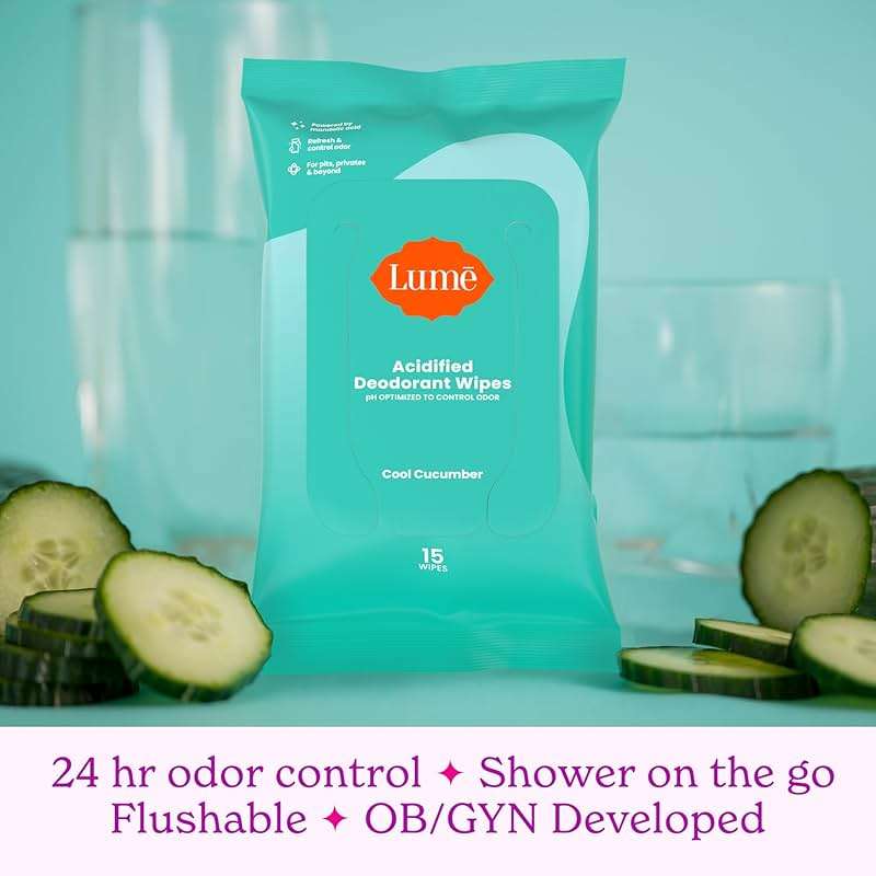 Lume Acidified Deodorant Wipes - 24 Hour Odor Control - Aluminum Free, Baking Soda Free, Skin Loving - 15 Count (Pack of 3) (Cool Cucumber) - Image 8