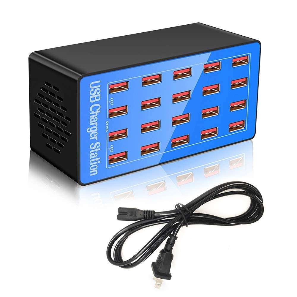 MaxLax USB Charging Station, 20-Port 100W/20A Multi-USB Charger Station for Smartphones, Tablets, and Other Devices - Image 1