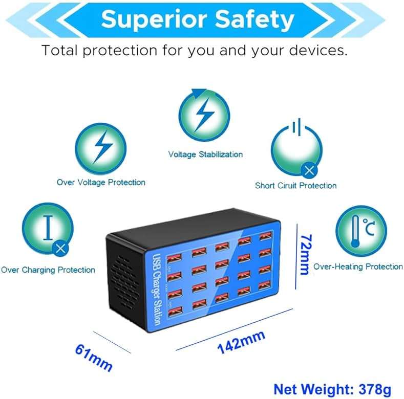 MaxLax USB Charging Station, 20-Port 100W/20A Multi-USB Charger Station for Smartphones, Tablets, and Other Devices - Image 3