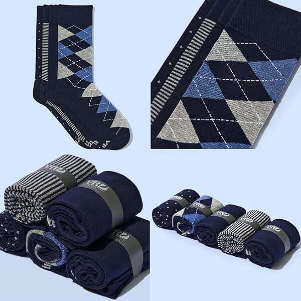 VRD Men's Dress Socks Bamboo Rayon, 5-Pack Crew Socks, Multiple Colors and Designs, Shoe Size 8-13, Gift Box - Image 2