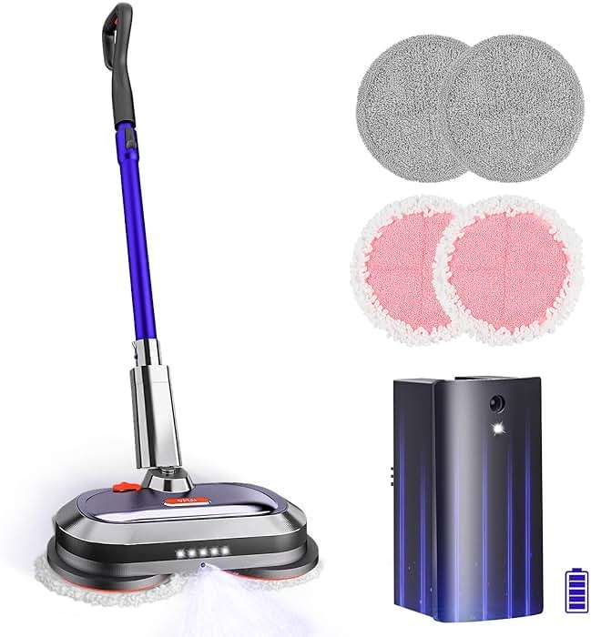 VMAI Electric Mop with Detachable Battery & 300ml Water Tank, Spin Mop with LED Headlight and Sprayer, for Hardwood, Tile, Laminate Floor, <50dB Working Noise - Image 1