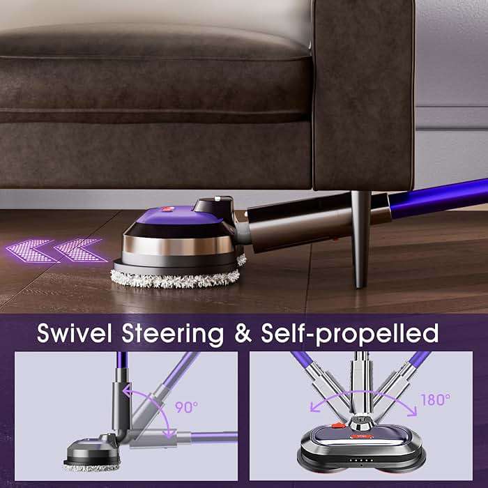 VMAI Electric Mop with Detachable Battery & 300ml Water Tank, Spin Mop with LED Headlight and Sprayer, for Hardwood, Tile, Laminate Floor, <50dB Working Noise - Image 4