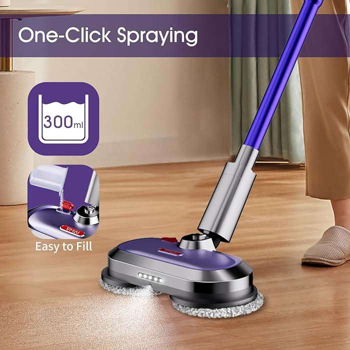 VMAI Electric Mop with Detachable Battery & 300ml Water Tank, Spin Mop with LED Headlight and Sprayer, for Hardwood, Tile, Laminate Floor, <50dB Working Noise - Image 5