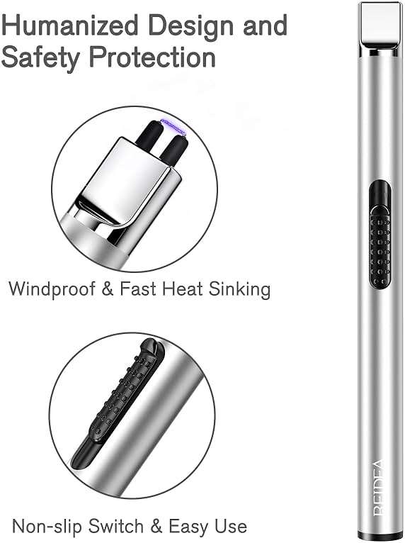 REIDEA Candle Lighter, Electric Arc Lighter with Safe Protector Button, USB Rechargeable Perfect for Camping Cooking BBQ Fireworks (Silver) - Image 3