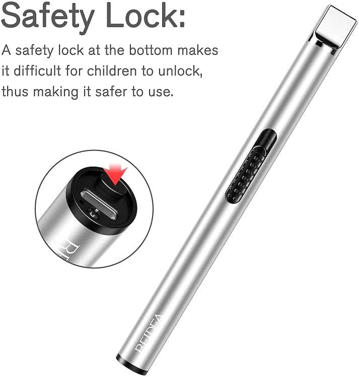 REIDEA Candle Lighter, Electric Arc Lighter with Safe Protector Button, USB Rechargeable Perfect for Camping Cooking BBQ Fireworks (Silver) - Image 4