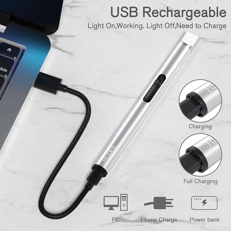 REIDEA Candle Lighter, Electric Arc Lighter with Safe Protector Button, USB Rechargeable Perfect for Camping Cooking BBQ Fireworks (Silver) - Image 5
