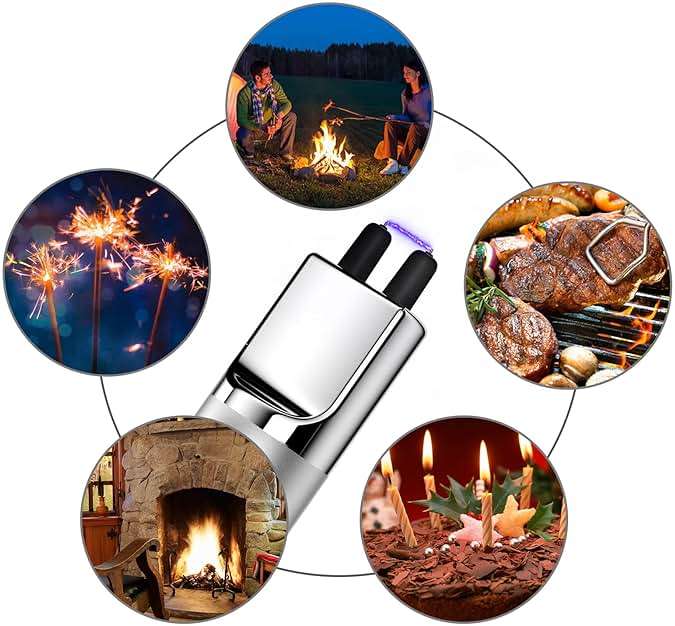 REIDEA Candle Lighter, Electric Arc Lighter with Safe Protector Button, USB Rechargeable Perfect for Camping Cooking BBQ Fireworks (Silver) - Image 6