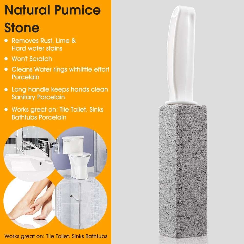 Kadden 2 Pack Pumice Stone Toilet Bowl Cleaner with Handle, Hard Water Ring Remover & Stain Scrubber for Bathroom, Pool, Sink and Tub, Ergonomic Heavy Duty Cleaning Tool - Image 3