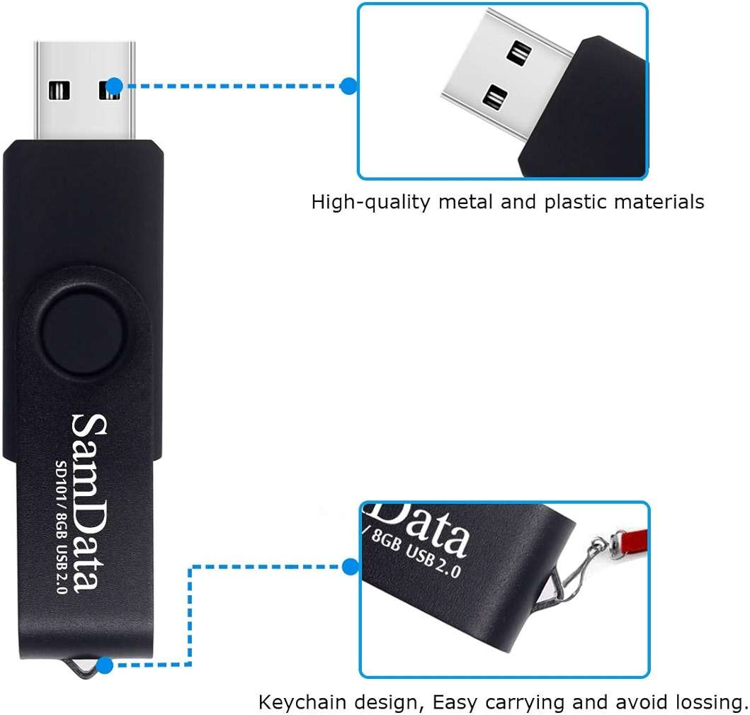 SamData USB Flash Drive 8GB 1 Pack USB 2.0 Thumb Drive Swivel Memory Stick Data Storage Jump Drive Zip Drive Drive with Led Indicator (Black, 8GB-1Pack) - Image 4