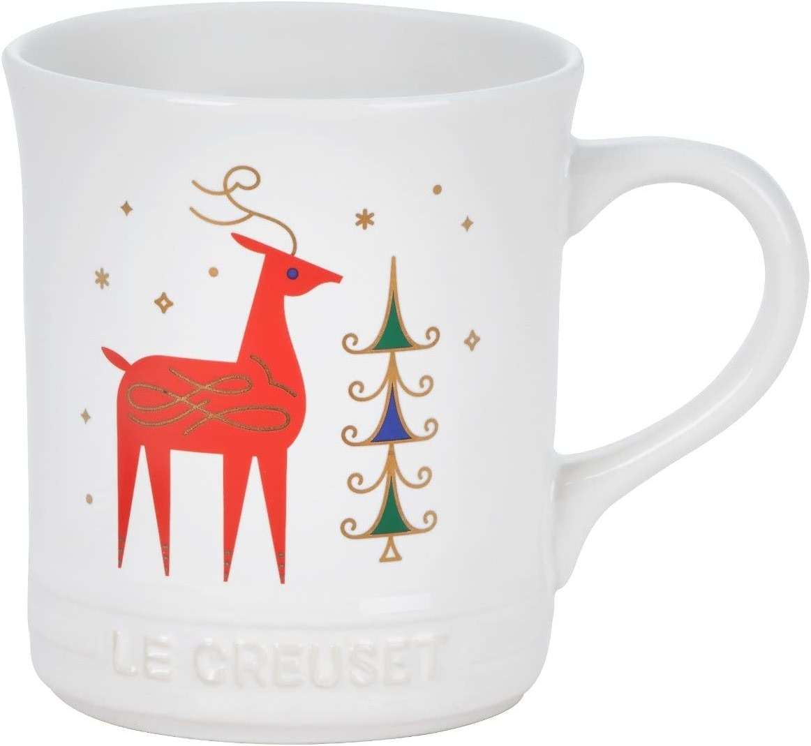 Le Creuset Stoneware Noel Collection: Reindeer Mug, 14 oz., White w/Applique - Image 1