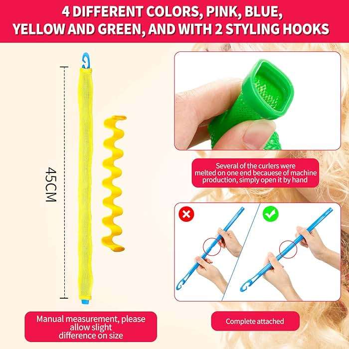 30 Pieces Heatless Waves Curlers Spiral Curls Styling Kit No Heat Hair Waver Spiral Curlers Rollers with 2 Pieces Styling Hooks for Most Hairstyles (45 cm, Mixed Color) - Image 2