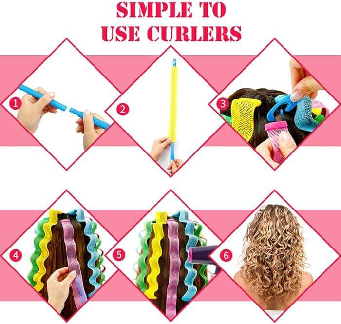 30 Pieces Heatless Waves Curlers Spiral Curls Styling Kit No Heat Hair Waver Spiral Curlers Rollers with 2 Pieces Styling Hooks for Most Hairstyles (45 cm, Mixed Color) - Image 6