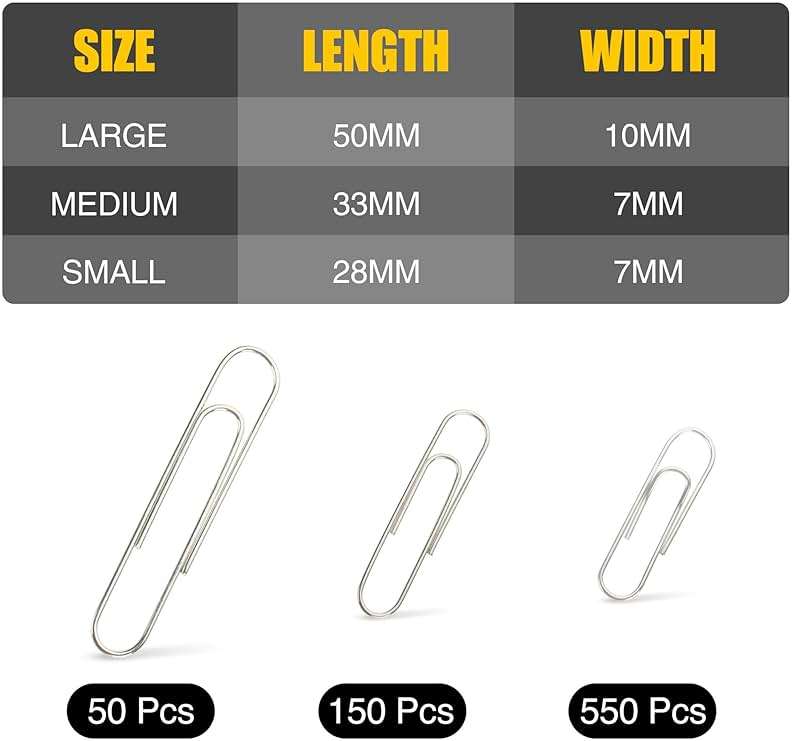 Kempshott 750 Paper Clips Assorted Sizes Small, Medium and Large Paper Clips for Paperwork Ideal for Home, School and Office Use (Assorted, Silver) - Image 3
