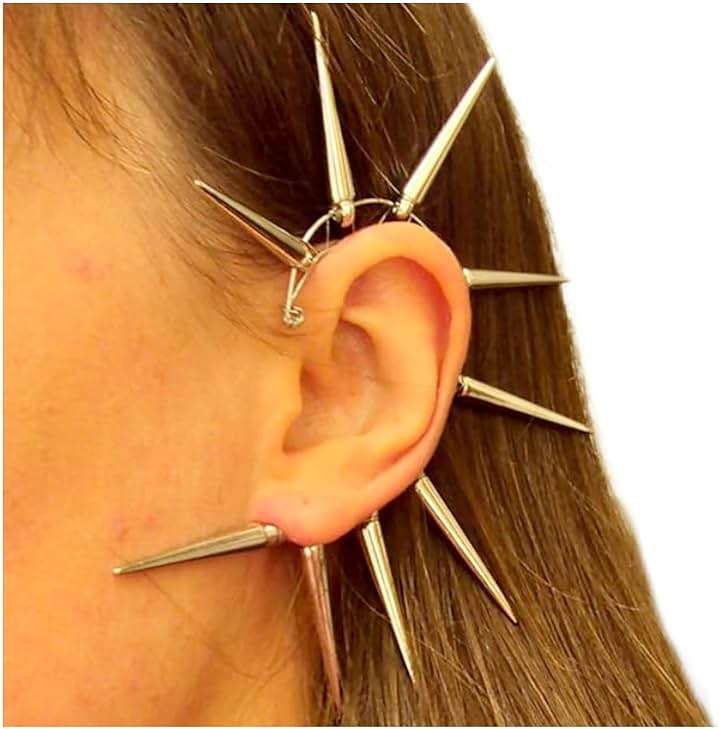Spiked Ear Cuff Handmade Silver Large Punk Rock Ear Wrap Tribal Jewelry Big Statement Climber Modern Cyberpunk Urban Earrings No Piercing Men Goth Headdress - Image 1
