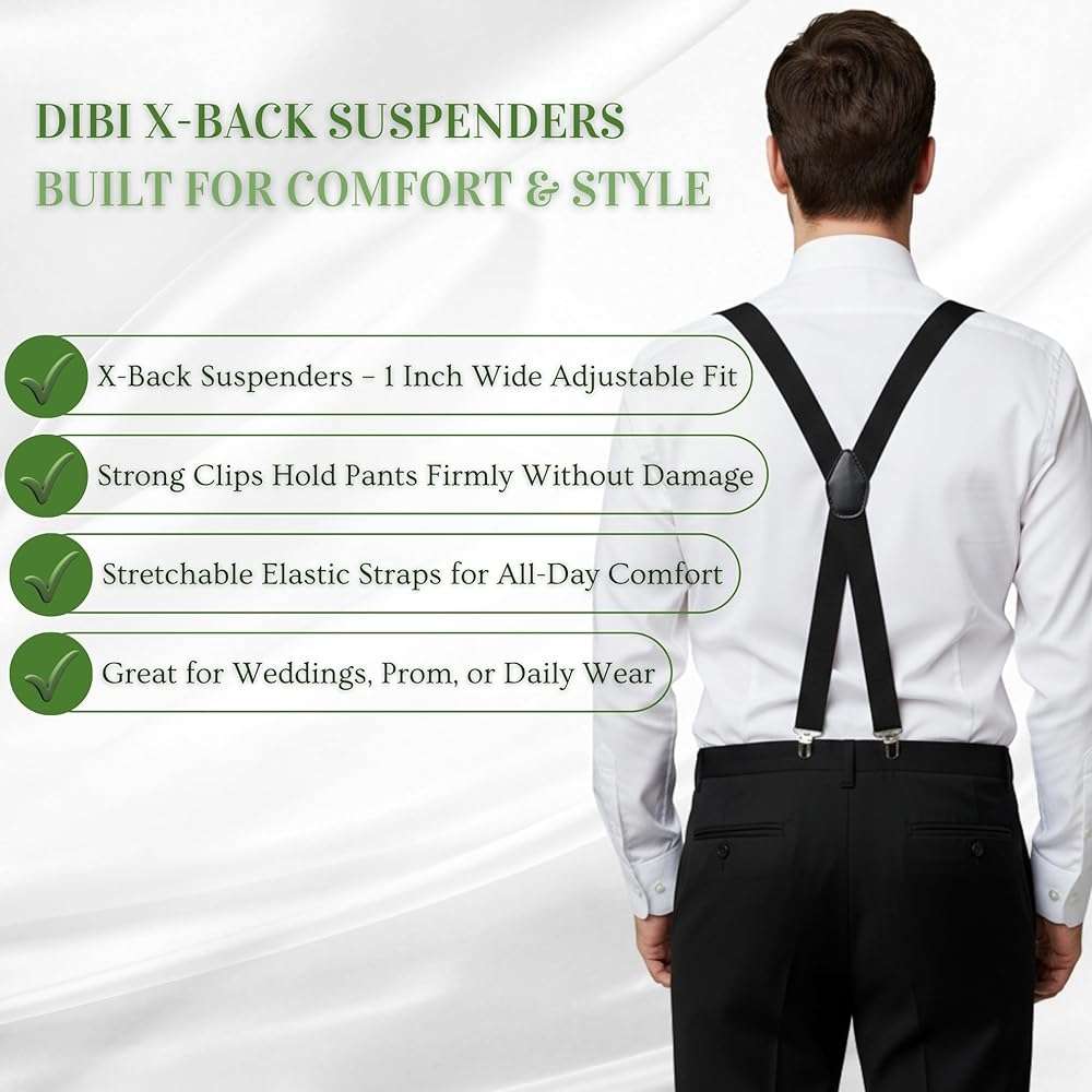 Dibi Suspenders for Men - Adjustable X back Suspender with 4 Strong Clips - Image 3