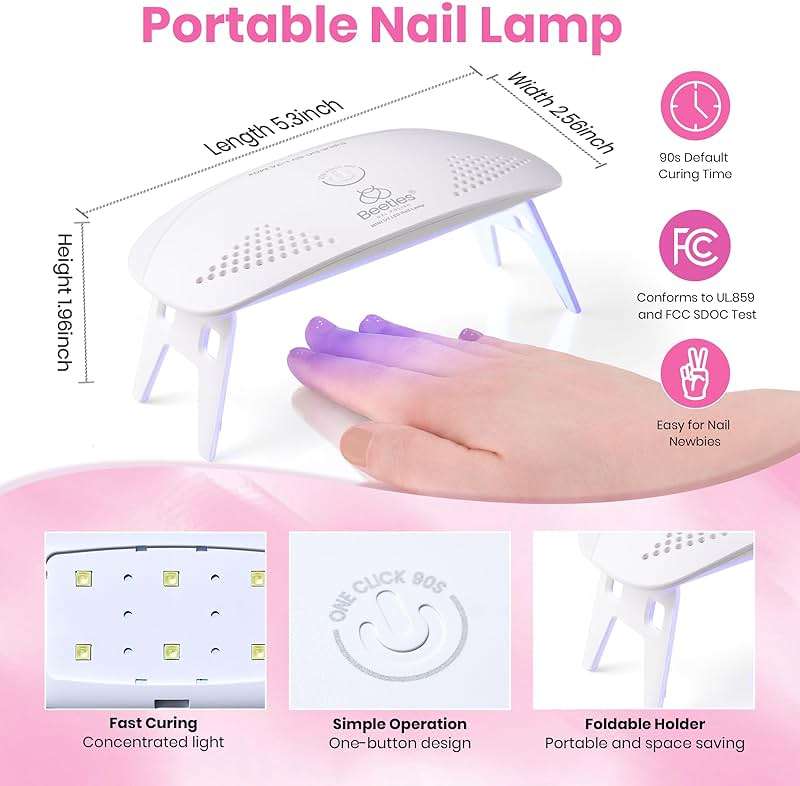 Beetles Nude Pink Gel Nail Polish Kit with UV LED Light Nail Lamp 6 Pcs Starter Kit Base Gel Top Coat Soak Off Nude Pink Polish Set with Nail File for DIY Manicure Gifts for Women - Image 3