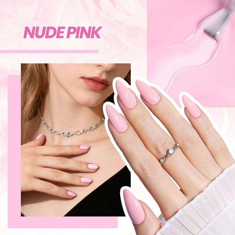 Beetles Nude Pink Gel Nail Polish Kit with UV LED Light Nail Lamp 6 Pcs Starter Kit Base Gel Top Coat Soak Off Nude Pink Polish Set with Nail File for DIY Manicure Gifts for Women - Image 4