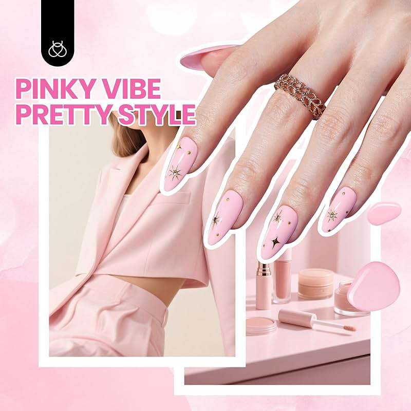 Beetles Nude Pink Gel Nail Polish Kit with UV LED Light Nail Lamp 6 Pcs Starter Kit Base Gel Top Coat Soak Off Nude Pink Polish Set with Nail File for DIY Manicure Gifts for Women - Image 5