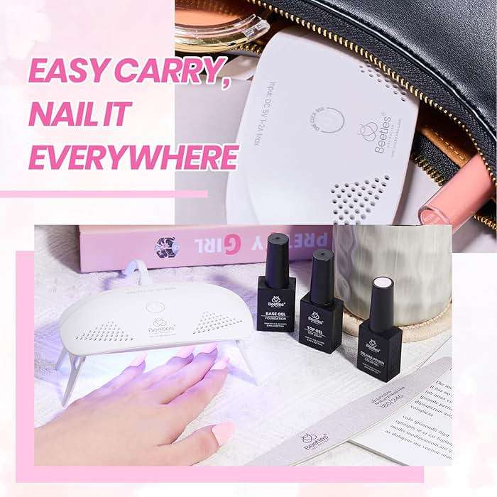 Beetles Nude Pink Gel Nail Polish Kit with UV LED Light Nail Lamp 6 Pcs Starter Kit Base Gel Top Coat Soak Off Nude Pink Polish Set with Nail File for DIY Manicure Gifts for Women - Image 6