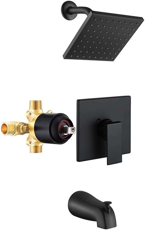 Esnbia Tub Shower Faucet Set (Valve Included) with 6-Inch Rain Shower Head and Tub Spout, Black Shower Head and Handle Set，Single-Handle Tub and Shower Trim Kit, Matte Black - Image 2