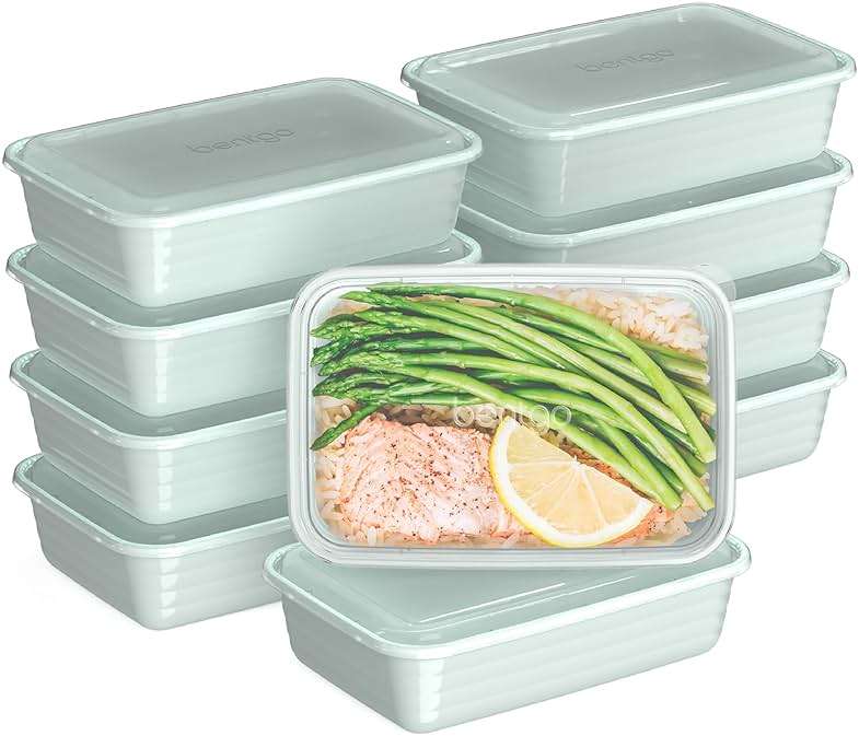 Bentgo Prep - 20-Piece 1-Compartment Reusable Meal Prep Containers with Lids, PFAS & BPA Free Materials, Durable, Microwave, Freezer, & Dishwasher Safe To Go Food Storage (Mint) - Image 1