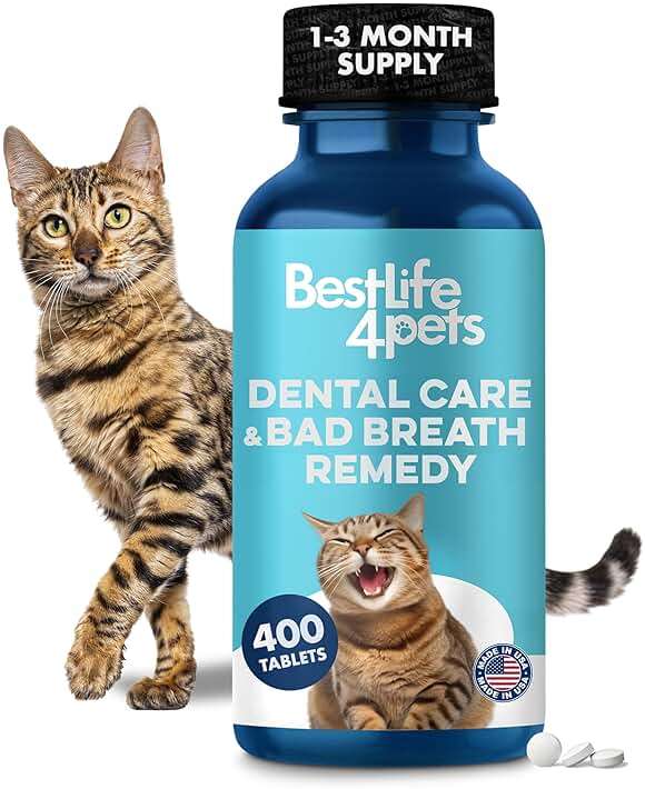 Cat Dental Care Supplement for Bad Breath, Tartar & Gum Support - Natural Cat Teeth Cleaning Oral Tablets Provide Eating & Gum Comfort, Teeth Wellness and Plaque Control, Tiny Dissolvable 400 Pills - Image 1