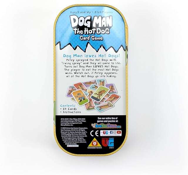 University Games Dog Man Hot Dog Card Game in a Tin , The Fast and Frenzied Collection Game for Kids Featuring Art from the Dog Man Books by Dav Pilkey, for Players Ages 6 and Up - Image 7