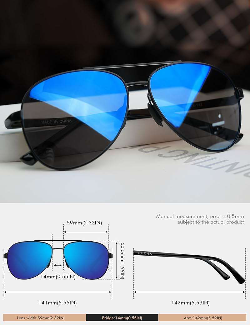 LUENX Aviator Sunglasses for Men Women Polarized - UV400 Protection, Stylish Shades, Driving, Outdoor Activities - Image 2